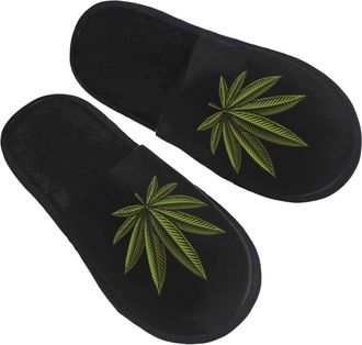 Generic Mens Slipper Cannabis Leaves Fluffy Home Slippers Lightweight Breathable Womens Slippers Travel Bedroom M