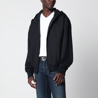 Gucci Giacca con zip e cappuccio in cotone GG blu ultramarine