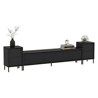 Dmora Mueble Tv Cortin, 2 Estantes, 7 Compartimentos, 5 Puertas, 180x35x45h Cm Negro Antracita