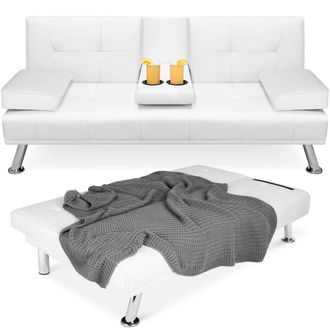 Best Choice Products Modern Faux Leather Convertible Futon Sofa w/ Removable Armrests, 2 Cupholders