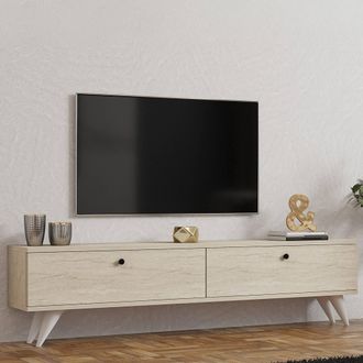 Dmora Mueble Para Tv Atestino, 2 Compartimentos, 2 Puertas, Abatible, 160x25x40h Cm Beige M&aacute;rmol