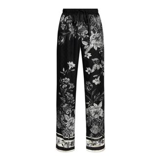 Dolce & Gabbana Straight Trousers, male, Black, Size: XL Flower Bouquet-Print Vanity Jacquard Twill Trousers