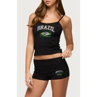 Edikted Brazil Rhinestone Crop Camisole in Black at Nordstrom, Size X-Small
