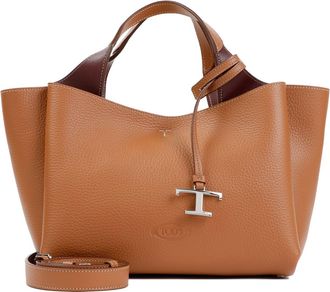 Tod's Brown Bordeaux Bauletto Sacca Grained Leather Bag-Donna