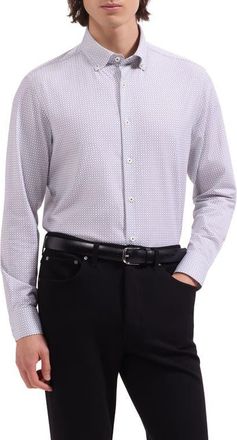 Bugatchi Brent OoohCotton Windowpane Print Button-Down Shirt in White at Nordstrom, Size Xxx-Large