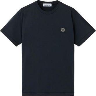 Stone Island Tops, Heren, Blauw, S, Katoen, Kompaslogo Navy Blue T-shirt