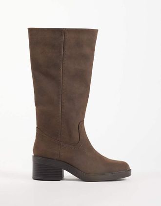 New Look stivale al ginocchio in camoscio sintetico marrone