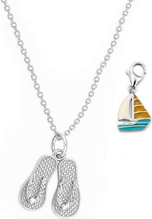 Gold & Honey Womens Flip Flop Necklace & Sailboat Charm Set In Silver