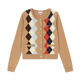 Ganni Cardigans, female, Multicolor, Size: S Argyle Print Cardigan