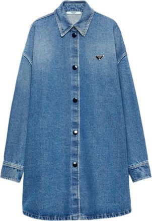 Prada Camicia denim con logo - Blu