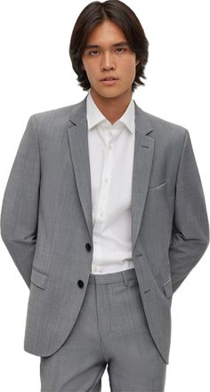 HUGO BOSS Hugo Mens Solid Patterned Blazer with Flap and Chest Pocket in Open Grey - Size 42_chest_long