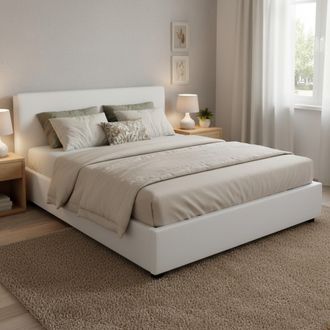 Dmora Dmora - Cama Matrimonial Dalfons, Cama Contenedor Con Revestimiento De Tela, 100% Made In Italy, Apertura Frontal, Adecuado Para Colch&oacute;n Cm 140x200, B