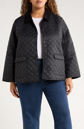 Eileen Fisher Corduroy Collar Quilted Jacket in Black at Nordstrom, Size 1X