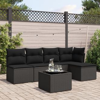 vidaXL Set De Sof&aacute;s De Jard&iacute;n 6 Piezas Y Cojines Rat&aacute;n Sint&eacute;tico Negro Vidaxl