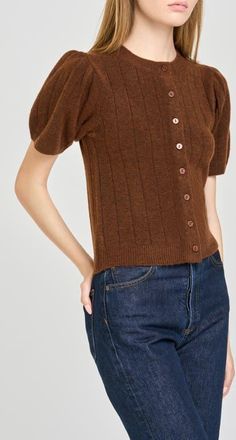 Wayf Bridget Puff Sleeve Cardigan in Brown at Nordstrom, Size X-Small