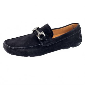 Ferragamo Mens Parigi Eco Suede Driving Shoes In Navy