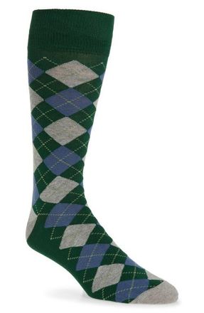 Nordstrom Argyle Combed Cotton Blend Dress Socks in Green- Grey at Nordstrom
