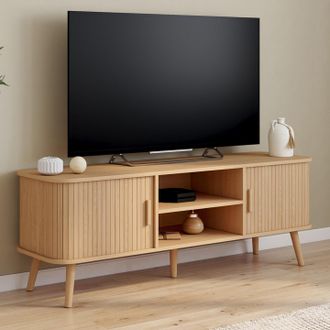 IDMarket Meuble Tv 140 Cm Romie Effet Lattes 2 Portes Coulissantes
