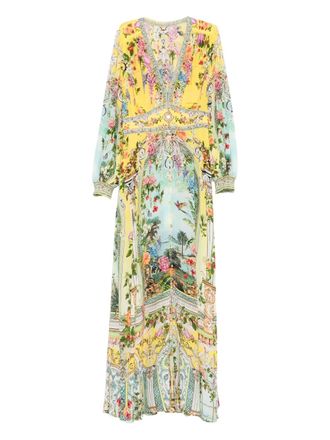 Camilla Jurk met paleisprint en knopen - Geel