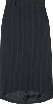 Balenciaga Zandloper Pinstripe Wollen Rok - Dames - Midirokken - Zwart - S - Wol - Rokken