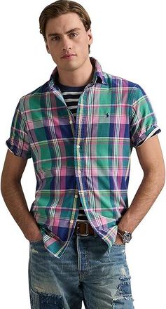 Polo Ralph Lauren Classic Fit Plaid Oxford Shirt Mens Clothing Green/Pink : SM, Cotton