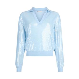 Liu Jo V-neck Knitwear, female, Blue, Size: L Jumper with sequins
