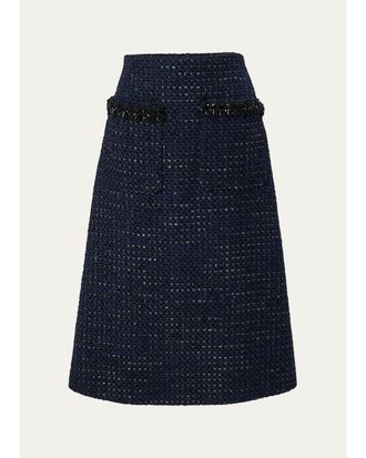 Carolina Herrera Embellished Pocket Tweed A-Line Midi Skirt