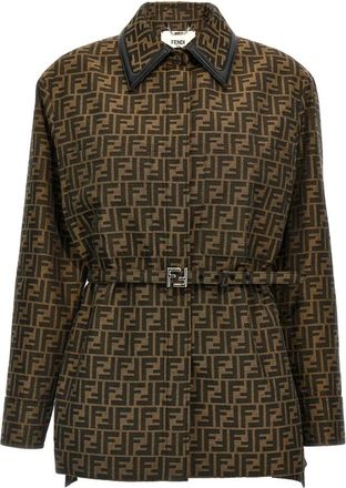 Fendi FF Canvas Jacket - female - Fendi - Belted Coats - Brown - 2XS - Coats