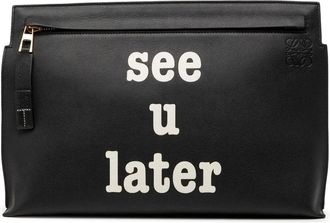 Loewe Pre-owned Clutches, female, Black, Size: ONE SIZE Pre-owned Vintage Leather Pouch with Graphic Text