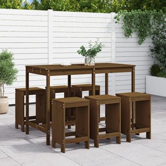 vidaXL Mesa Y Taburetes Altos De Jard&iacute;n 7 Pzas Madera Pino Marr&oacute;n Miel Vidaxl