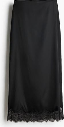 H&M Lace-trimmed Satin Skirt in Black at Nordstrom, Size 10
