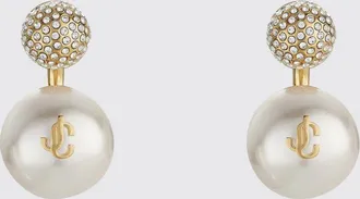 Jimmy Choo London Orecchini pendenti con monogramma JC, cristalli e perla sintetica