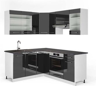 Vicco Cucina angolare completa Fame-Line, Antracite lucido/bianco, 160 x 190 cm, pl Antracite
