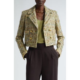 St. John Metallic Tweed Crop Jacket in Cypress/Moss Multi at Nordstrom, Size 18