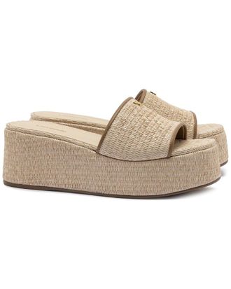 Larroude Larroudé Alex Raffia & Leather Flatform Mule