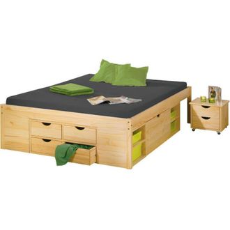 Inter Link SAS Letto con contenitori +comodino claas 146x209x47,5h pino massello con doghe