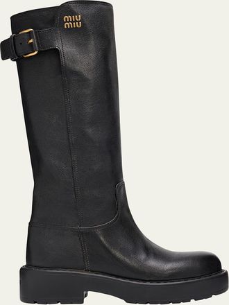 Miu Miu 55mm Leather Knee-High Lug-Sole Boots
