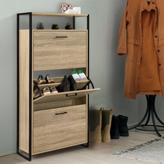 IDMarket Idmarket - Mueble Zapatero Luis De 3 Puertas Con Estante Superior De Dise&ntilde;o Industrial
