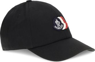 Moncler Mens Baseball Cap With Tricolour Logo Black Cotton Hats E Hairbands
