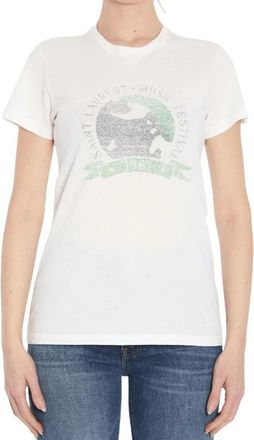 Saint Laurent Muziekfestival Grafische Print T-shirt - Dames - T-shirts - Wit - L - Katoen - Tops