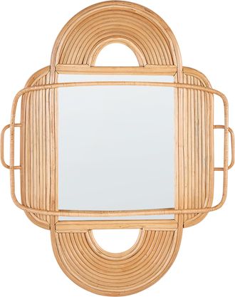 Beliani Beliani - Espejo De Pared Decorativo Con Forma Ovalada Marco De Rat&aacute;n De Madera Natural 70 X 90 Cm Alcorn