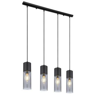 Netlighting Annika Bar Pendant Ceiling Light Matt Black Smoke Glass Shade 4x E27