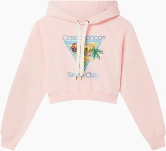 Casablanca Womens Casablanca Printed Cropped Hoodie Afro Cubism Tennis Club Pale Pink Hoodies - Size: 12