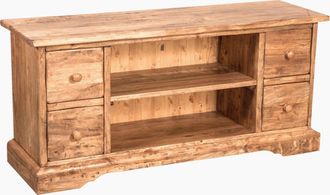 Biscottini International Biscottini - Mueble Porta Tv De Estilo Country De Madera Maciza Acabado Com Efecto Natural 129x40x60 Cm