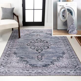 Jonathan Y Designs Wincer Chenille Cottage Medallion Machine-Washable Area Rug in Navy/gray/black at Nordstrom, Size 3Ft 0In X 5Ft 0In
