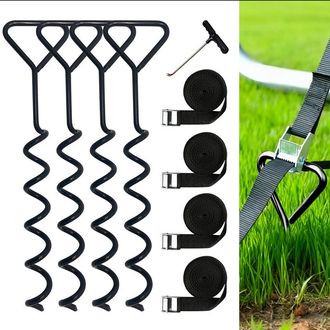 OEM Juego De 4 Anclajes Para Suelo De Trampol&iacute;n Robustos Anclajes De Tornillo Para Trampolines Anclajes De Tornillo Resistentes Al Viento Con Correas