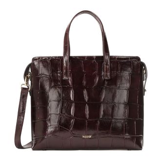 Kazar Donkerrode reli&euml;flederen handtas met etuihouder - Dames - Handtassen - Bruin - ONE Size - Leer - Tassen