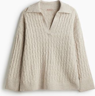 H&M Polopullover in Zopfstrick - Beige