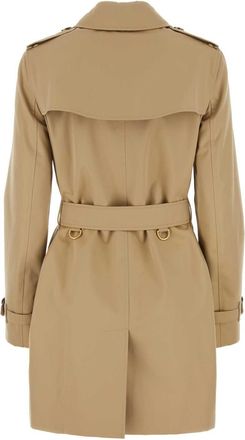 Burberry Womens Beige Gabardine Trench Coat Honey Cotton