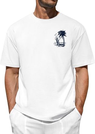 Heekpek Mens T Shirt Cotton T-Shirts for Men Short Sleeve Tops Crew Neck Graphic Printed Tee, B White, M